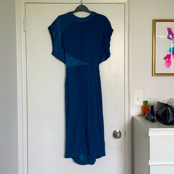 Midnight turquoise midi dress with batwing sleeves - Picture 4 of 7